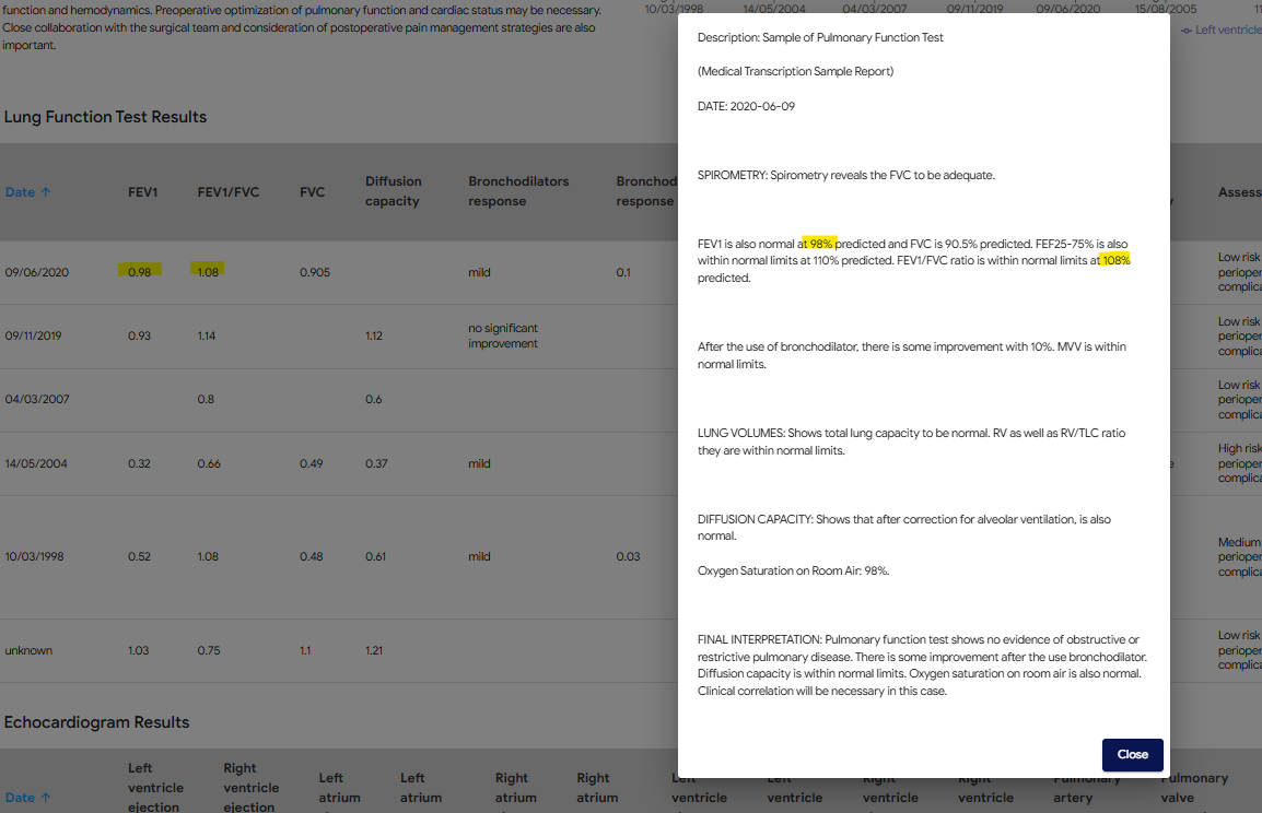 POP interface showing original reports alongside AI-generated summaries
